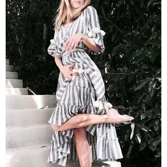 New $350 Misa Los Angeles Dasha Maxi Dress Blue Striped Size XS - Picture 2 of 14